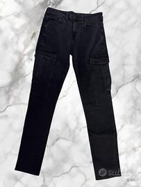 Jeans Uomo Cargo Nero Denim Taglia 32