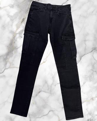 Jeans Uomo Cargo Nero Denim Taglia 32