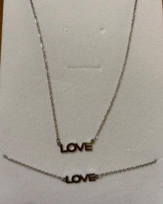 Set collana e bracciale acciaio con scritta “Love”