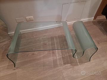 Tavolino salotto design Onda in cristallo