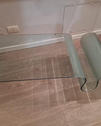 Tavolino salotto design Onda in cristallo