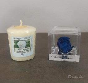 rosa blu stabilizzata e candela yankee candle 