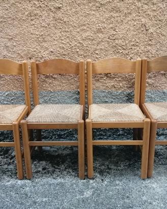 4 sedie in legno e paglia