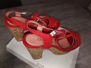 Sandali K&I Shoes rossi tacco zeppa 41