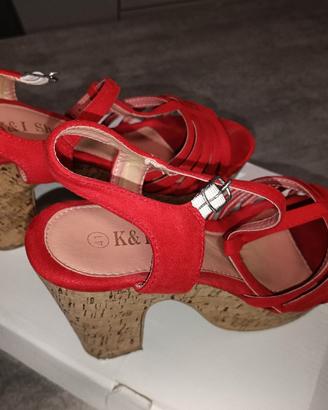 Sandali K&I Shoes rossi tacco zeppa 41