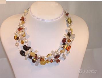 collana donna in ambra naturale e perle
