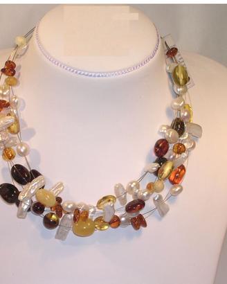 collana donna in ambra naturale e perle