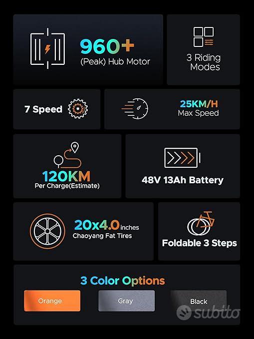 Bici Elettrica Pieghevole ENGWE EP-2PRO - Fat Tire 20”, 48V 13Ah, Autonomia 120km - Foto 7