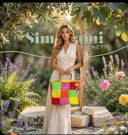 Borsa Patchwork Uncinetto E Bamboo Handmade 