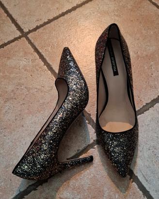 scarpe glitter nero oro Pull & Bear 39 tacco 8,5