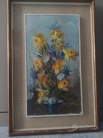 Olio su tavola "Narcisi" - Angela Carugati (1966)