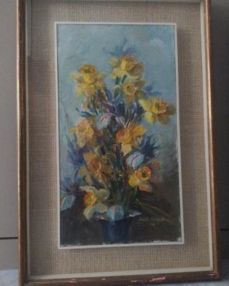 Olio su tavola "Narcisi" - Angela Carugati (1966)