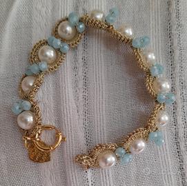 bracciale knitted Pearl/turquoise