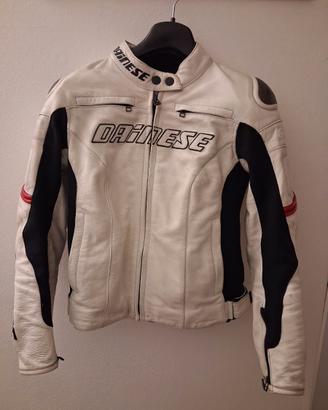 Giacca in pelle bianco donna moto dainese racing