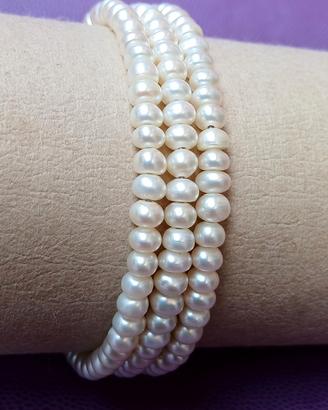 Bracciale multifilo a spirale con perle vere