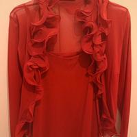 Camicia rossa cannella con volant e top coordinato