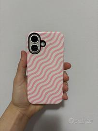 Custodia iPhone 16 Rosa e Bianca - Effetto onde