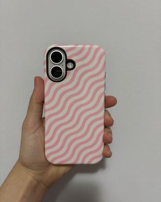 Custodia iPhone 16 Rosa e Bianca - Effetto onde