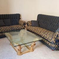 Splendidi Divani Classici Blu e Dorati (3+2 Posti)