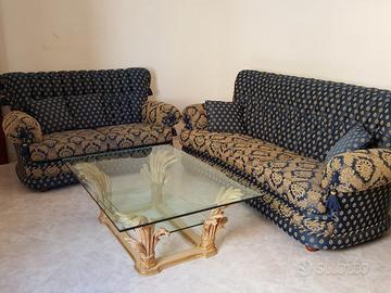 Divani Classici Blu e Dorati (3+2 Posti)