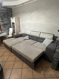 Divano estraibile con penisola contenitore