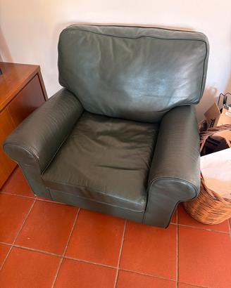 Coppia di poltrone vintage in pelle verde