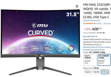 MSI MAG 325CQRF-QD Monitor Gaming 32" WQHD, 170Hz