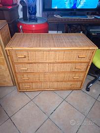 CASSETTIERA IN BAMBOO E VIMINI 