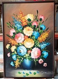 DIPINTO OLIO SU TELA 50 X 70 FIORI FIAMMINGHI.
