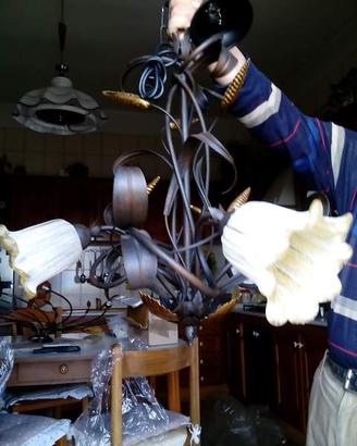 Lampadario fiorentino ruggine e foglia oro