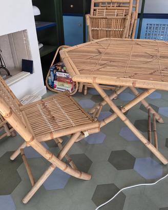 Tavolo bambù esagonale con set 4 sedie