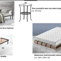Letto matrimoniale con comodini in ferro battuto