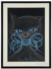 Novella Parigini: quadro ‘gatto con fiocco azzurro