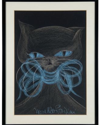 Novella Parigini: quadro ‘gatto con fiocco azzurro