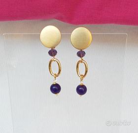 Orecchini pendenti viola e  dorati