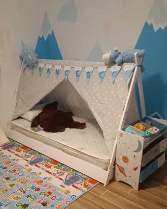Letto Montessori tenda 90*200 con materasso