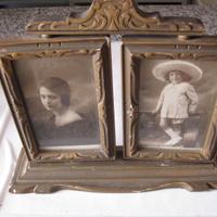 ANTICA CORNICE PORTAFOTO DOPPIA IN LEGNO BRONZO