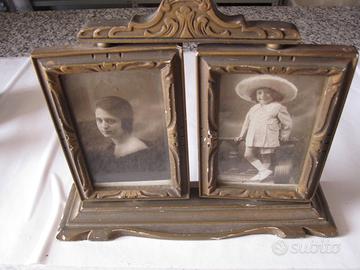 ANTICA CORNICE PORTAFOTO DOPPIA IN LEGNO BRONZO