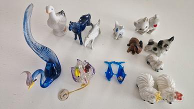 lotto animali in vetro, ceramica, murrina