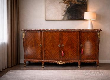 Credenza in legno pregiato con piano in marmo