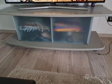 porta TV grigio con vetro satinato e 4 rotelle cam