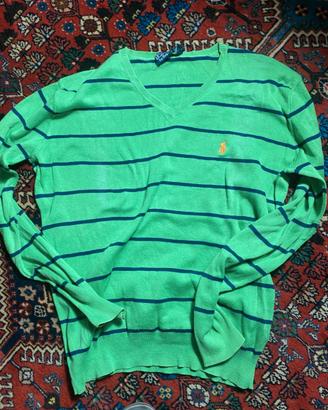 Maglione Polo Ralph Lauren Verde a Righe Scollo V