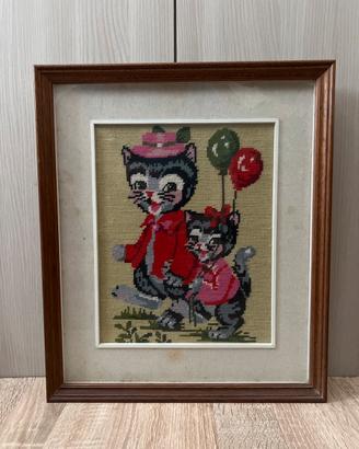 Quadro puntocroce gattini 36x42