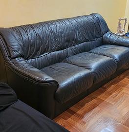 Divano VERA PELLE 3 Posti Nera 200cm 