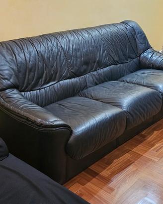Divano VERA PELLE 3 Posti Nera 200cm 