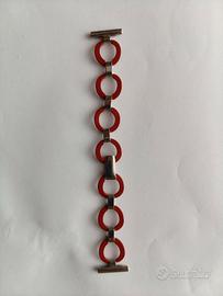 Cinturino a braccialetto color argento/rosso 18mm