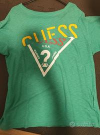 T-shirt Guess verde con logo triangolo taglia L