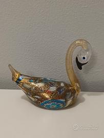 Cigno in vetro di Murano con avventurina – 12 cm