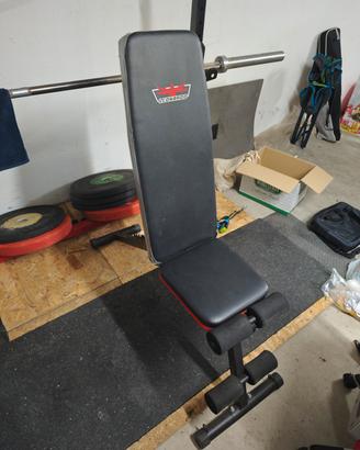 Dischi bumper 195kg + semirack + pedana + panca