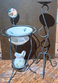 Set ferro battuto, mini lavamani e portacandela 